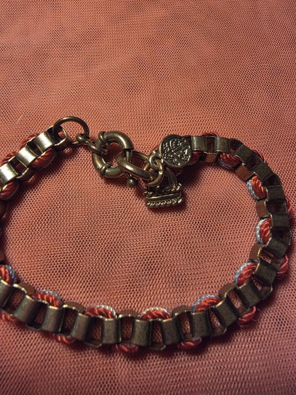 Premier Designs Bronze-Tone Bracelet with Redand Light Blue Thread